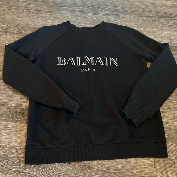 BALMAIN Crewneck Silver Logo Sweater. Sweatshirt. Size 38 (XS-S) black - Picture 2 of 9